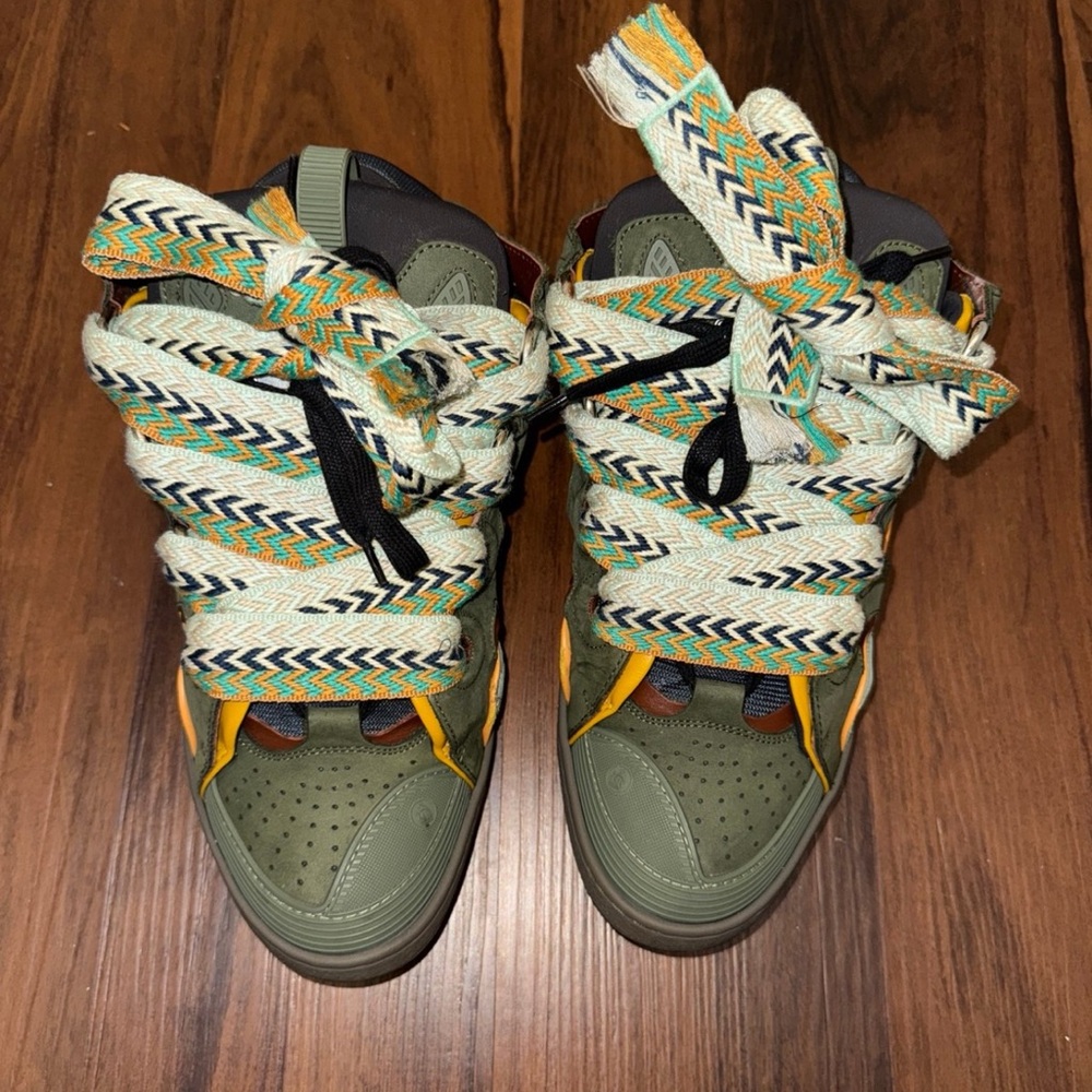 Green & Brown Lanvin Curb Sneakers